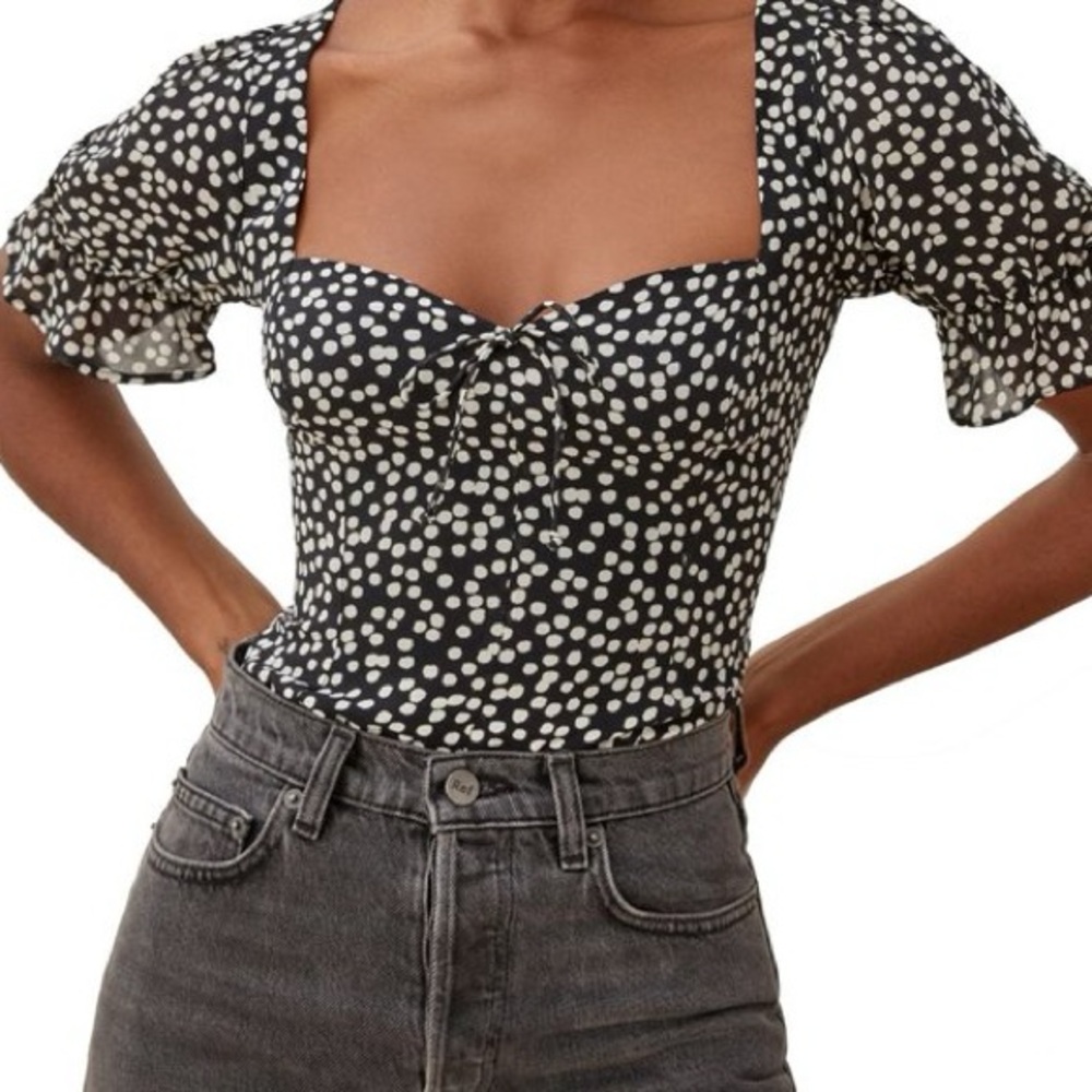 Reformation Delevan Short Puff Sleeve Top Pearls Print Size US 12